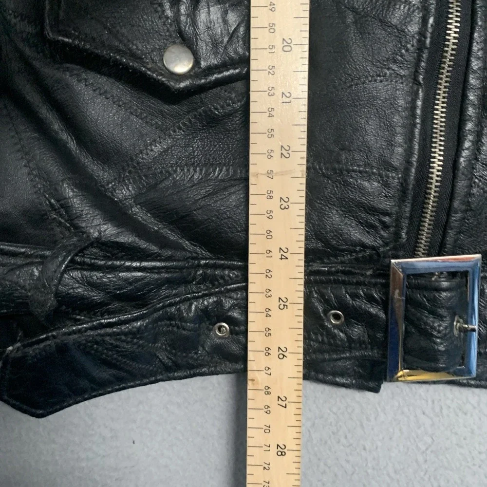 Vintage Diamond Plate Buffalo Leather Moto Jacket Embroidered Asymmetrical Zip M - Picture 9 of 11